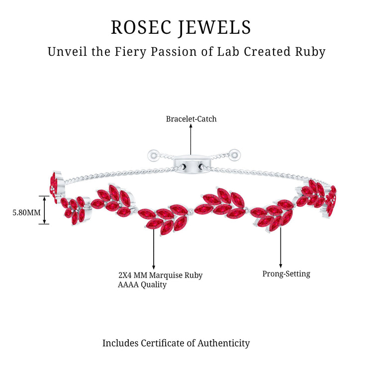 Marquise Lab Grown Ruby Leaf Bolo Bracelet Rosec Jewels