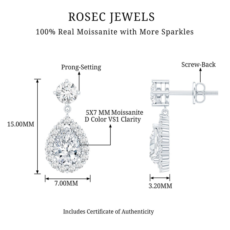 1.5 Carat Moissanite Bridal Dangle Earrings in Prong Setting Rosec Jewels