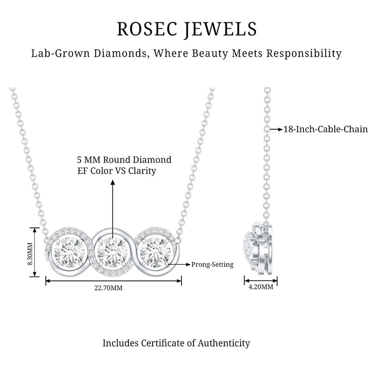 Certified Lab Grown Diamond 3 Stone Necklace For Her Rosec Jewels
