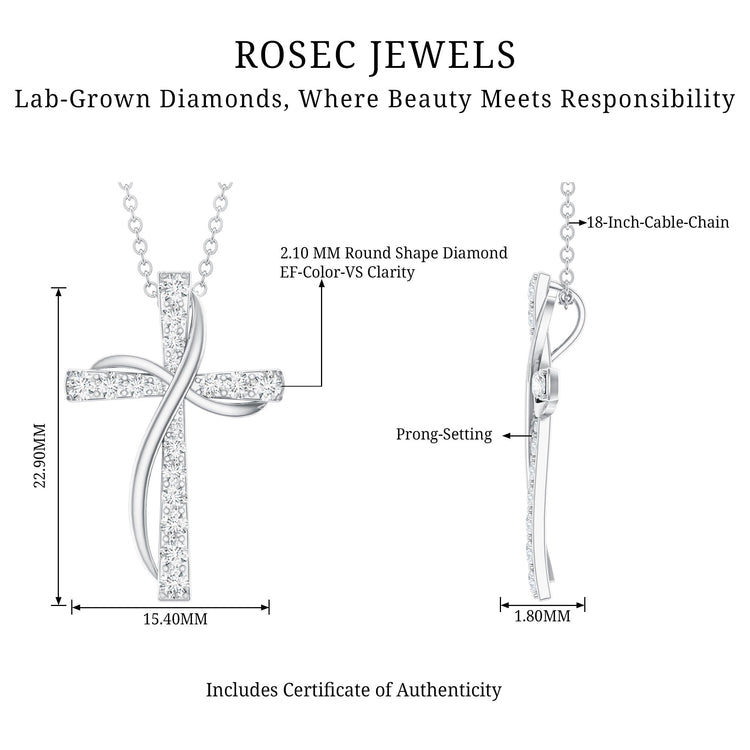 Pave Set Lab Grown Diamond Double Cross Necklace Rosec Jewels