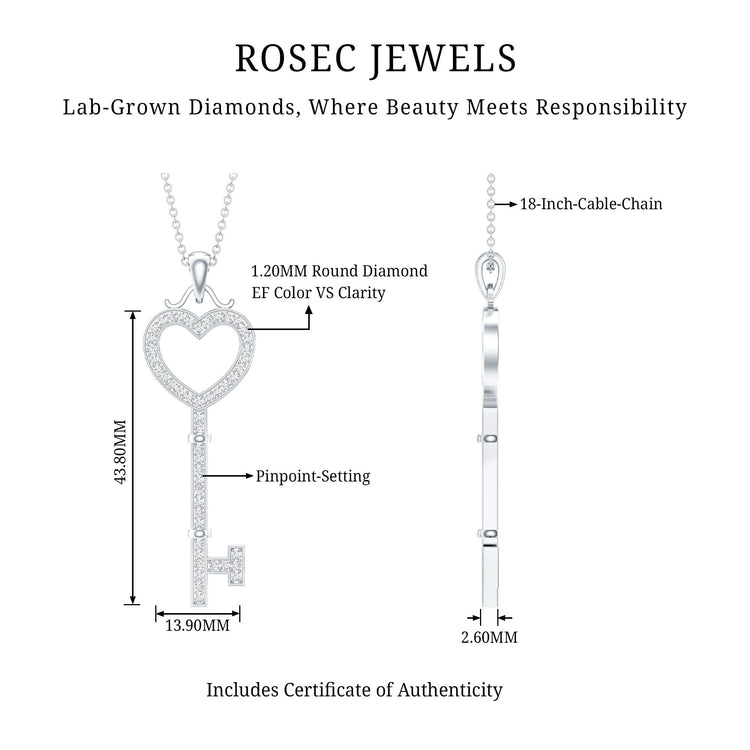 Lab Grown Diamond Key To My Heart Pendant Necklace Rosec Jewels