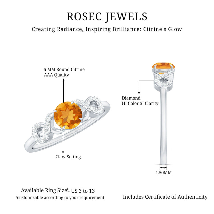 Certified Natural Citrine Infinity Promise Ring with Diamonds Rosec Jewels