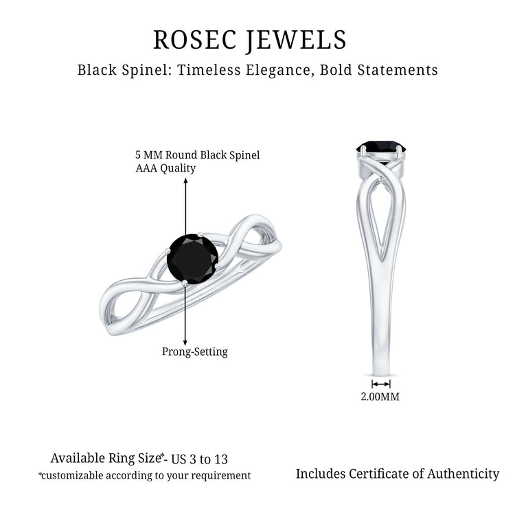 Natural Black Spinel Proposal Ring with Crossover Shank Rosec Jewels