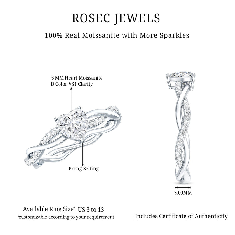 Heart Shape Moissanite Solitaire Promise Ring Rosec Jewels