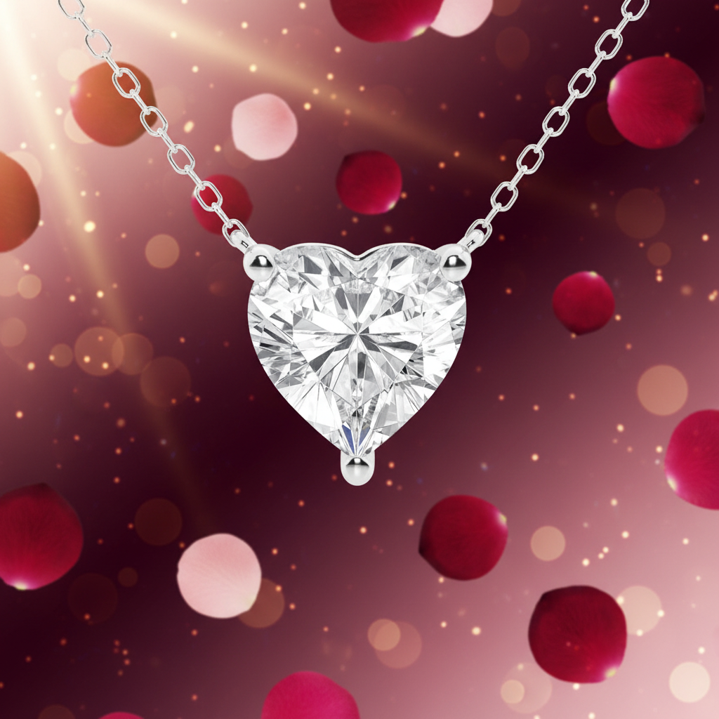 2.00 CTW Lab Grown Diamond Floating Heart Solitaire Pendant Necklace in 14K Gold VossAgin