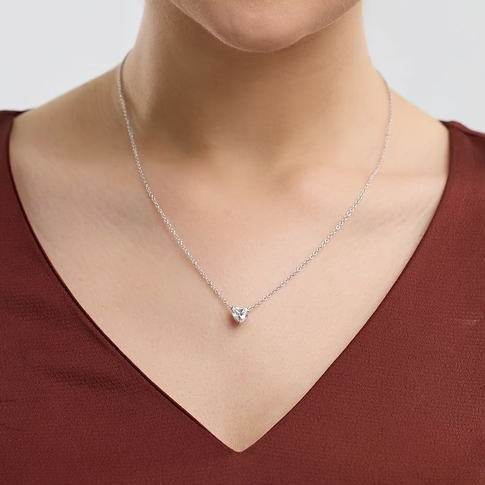 2.00 CTW Lab Grown Diamond Floating Heart Solitaire Pendant Necklace in 14K Gold VossAgin