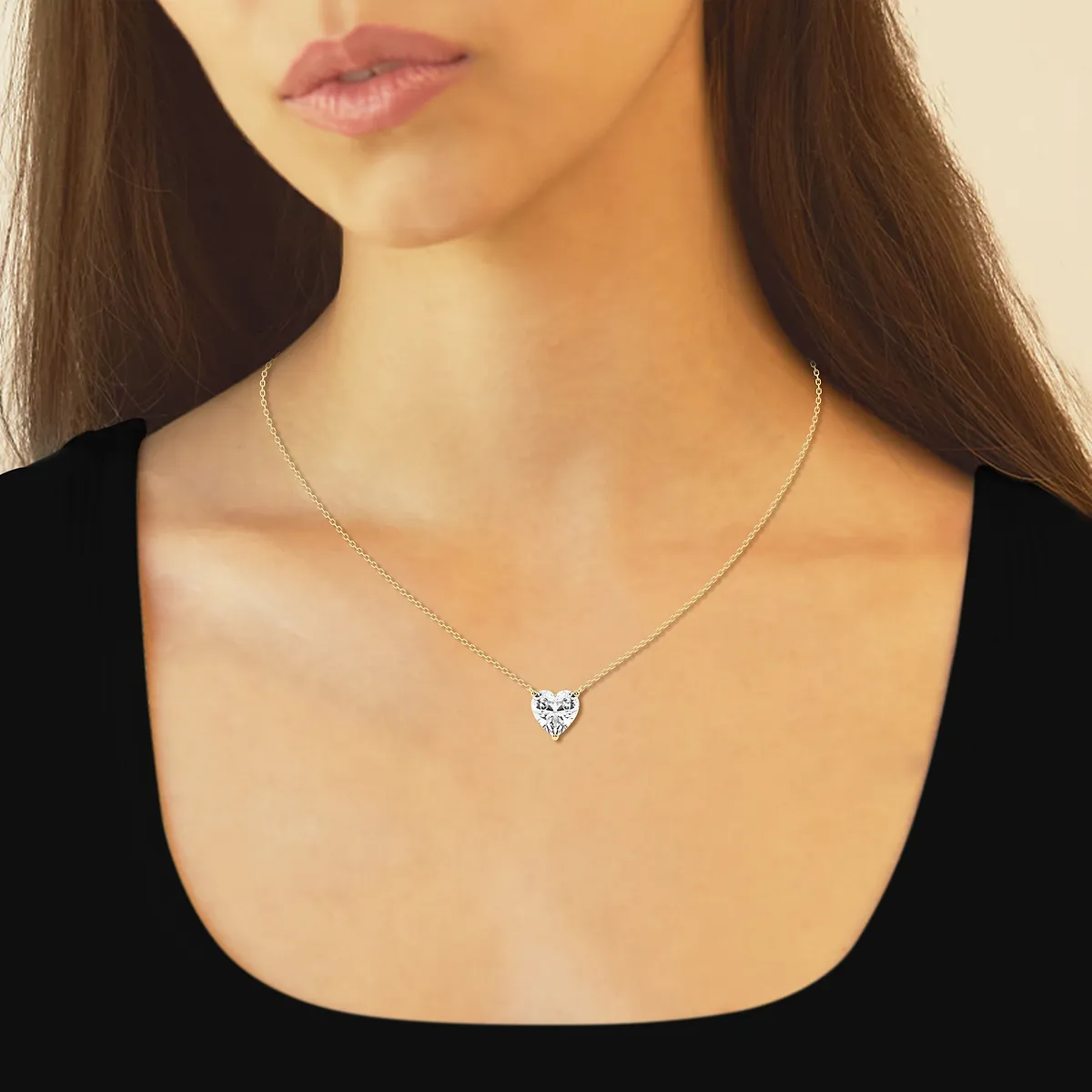 2.00 CTW Lab Grown Diamond Floating Heart Solitaire Pendant Necklace in 14K Gold VossAgin