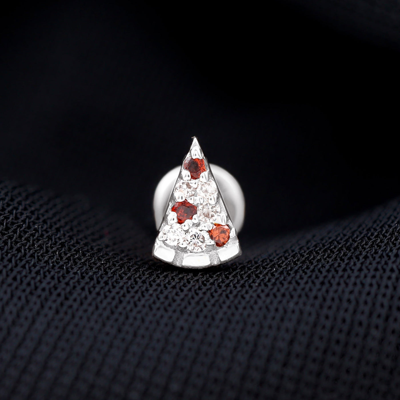 Round Cut Garnet and Diamond Pizza Slice Helix Earring Rosec Jewels