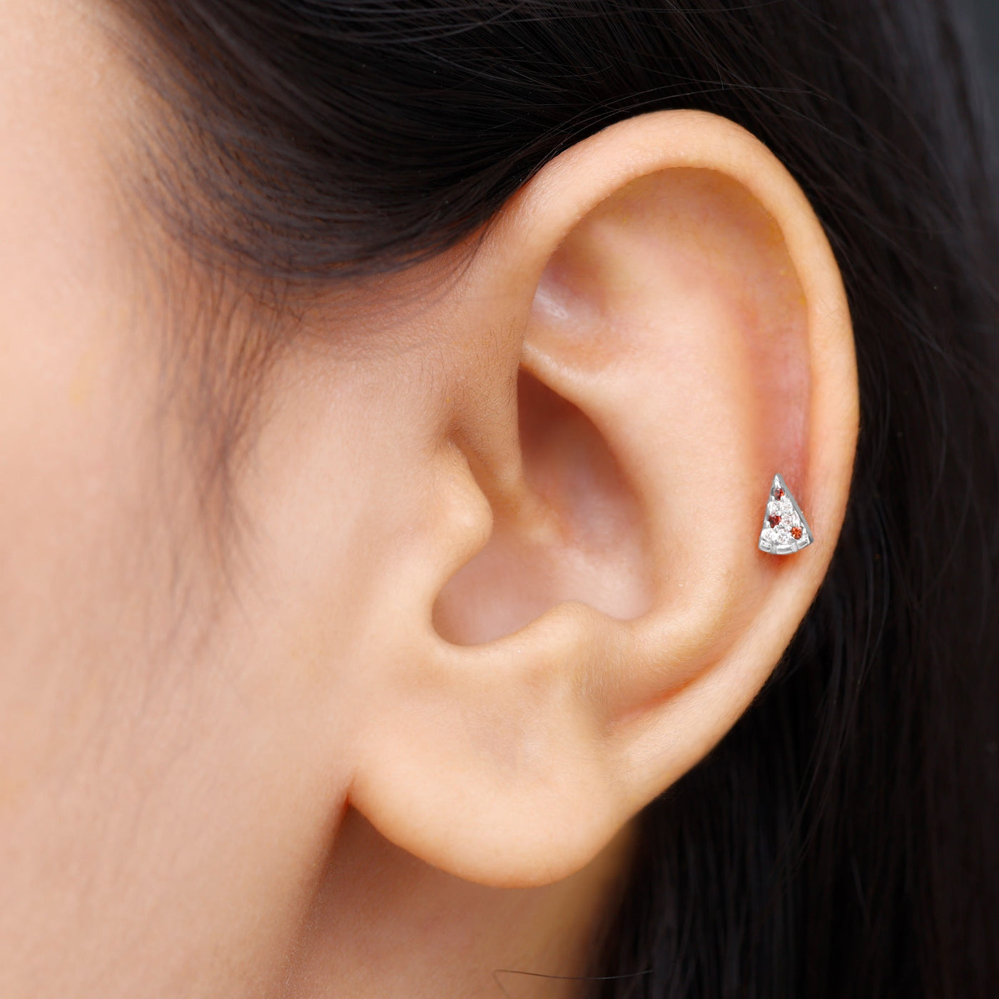 Round Cut Garnet and Diamond Pizza Slice Helix Earring Rosec Jewels