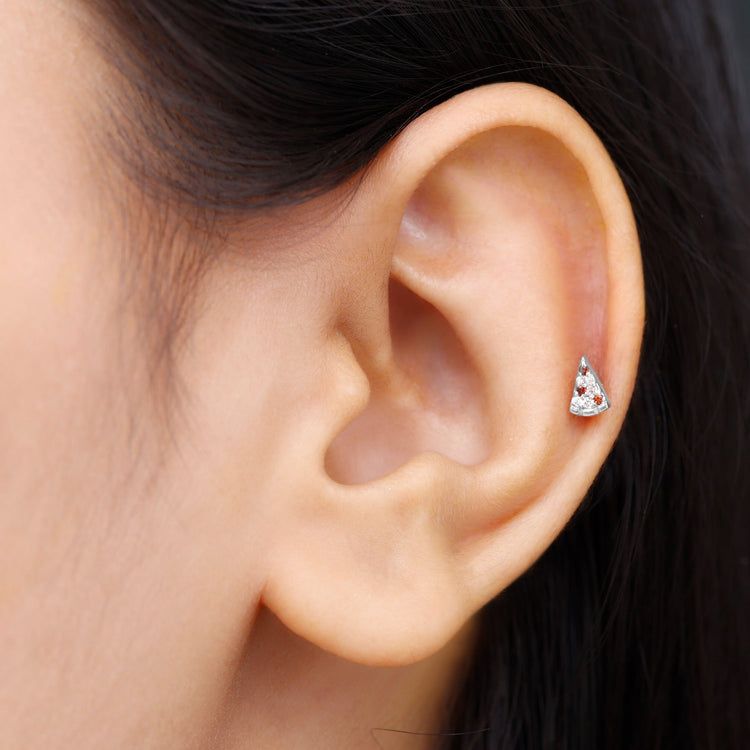Round Cut Garnet and Diamond Pizza Slice Helix Earring Rosec Jewels