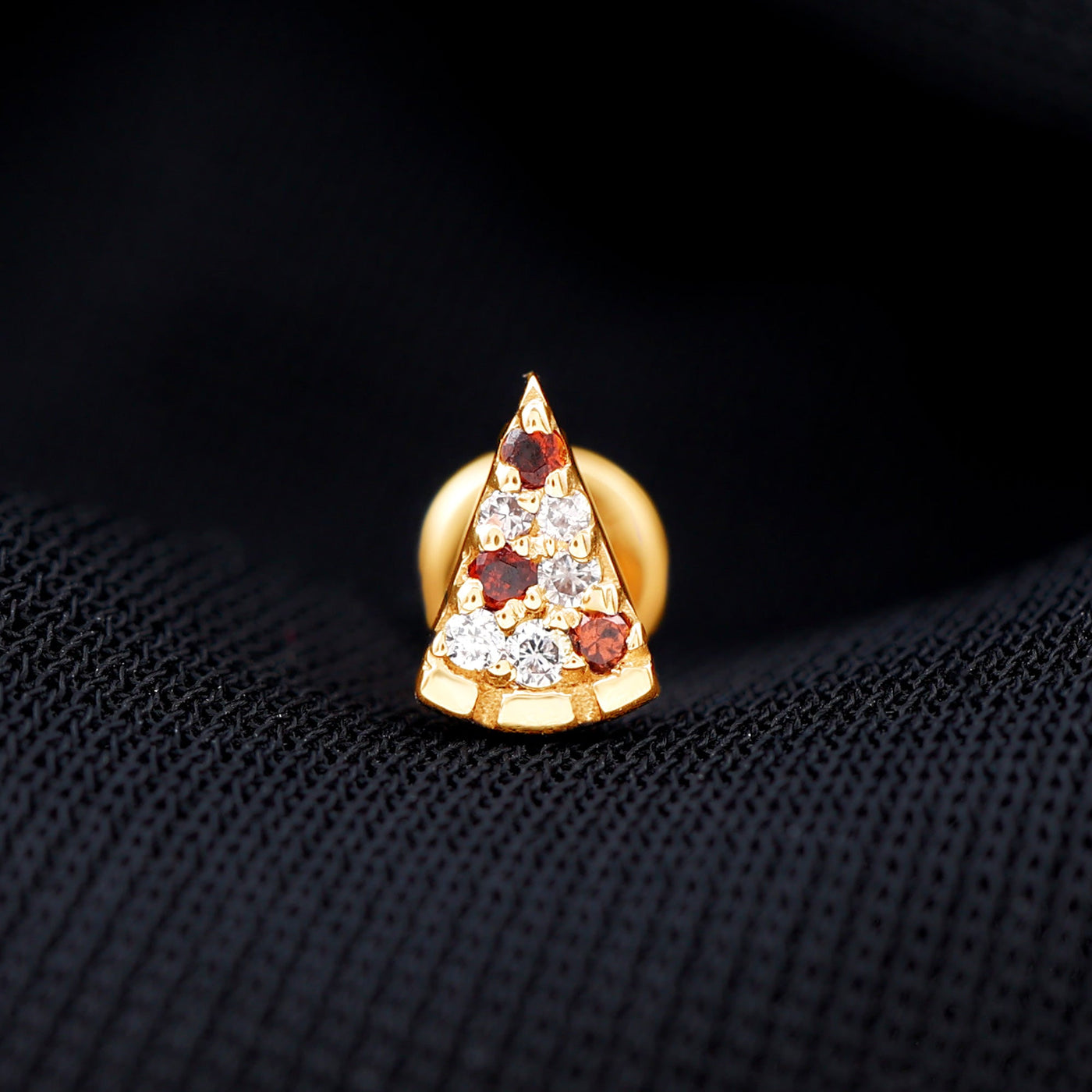 Round Cut Garnet and Diamond Pizza Slice Helix Earring Rosec Jewels