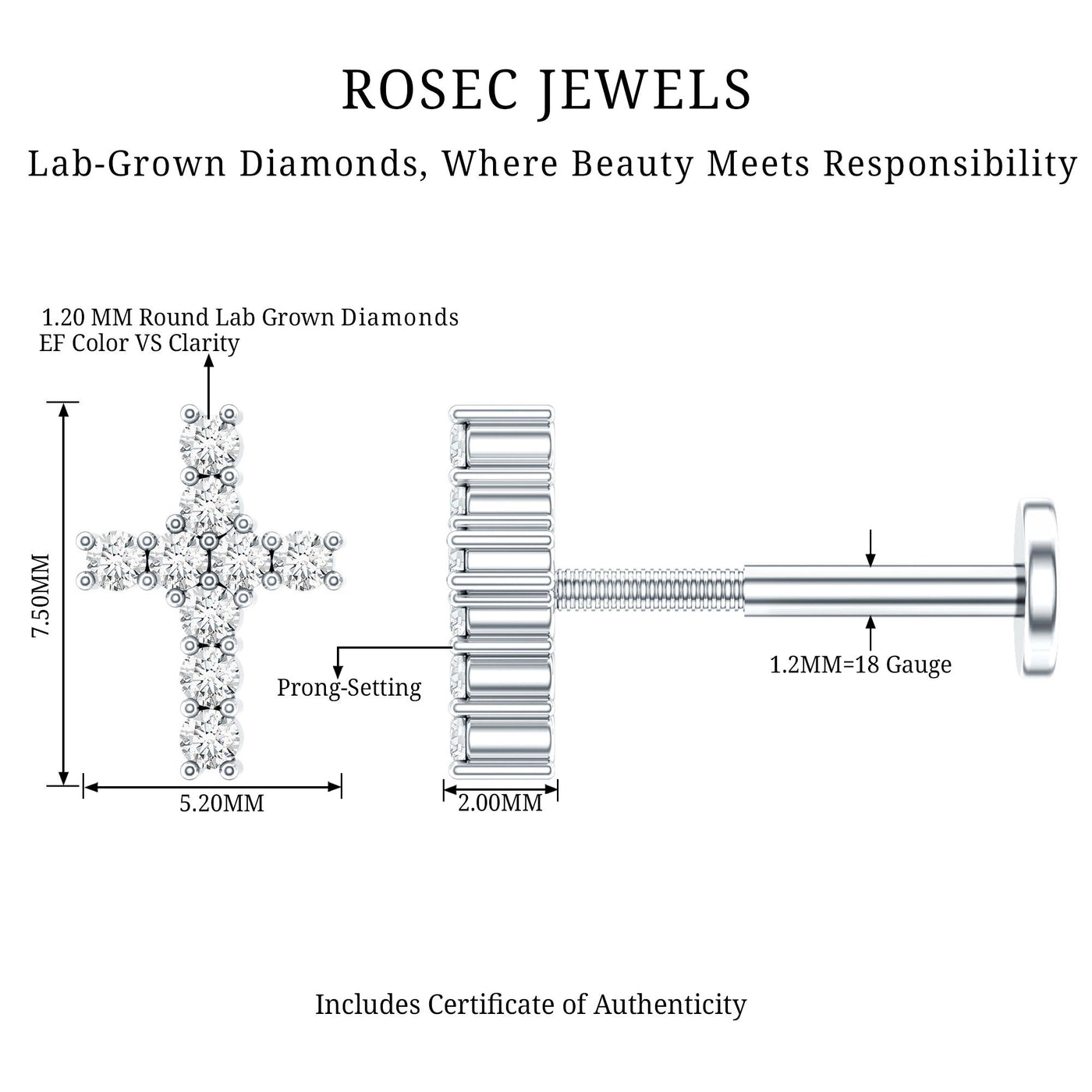 Minimalist Diamond Cross Cartilage Earring Rosec Jewels