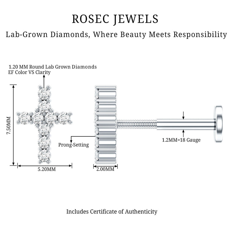 Minimalist Diamond Cross Cartilage Earring Rosec Jewels