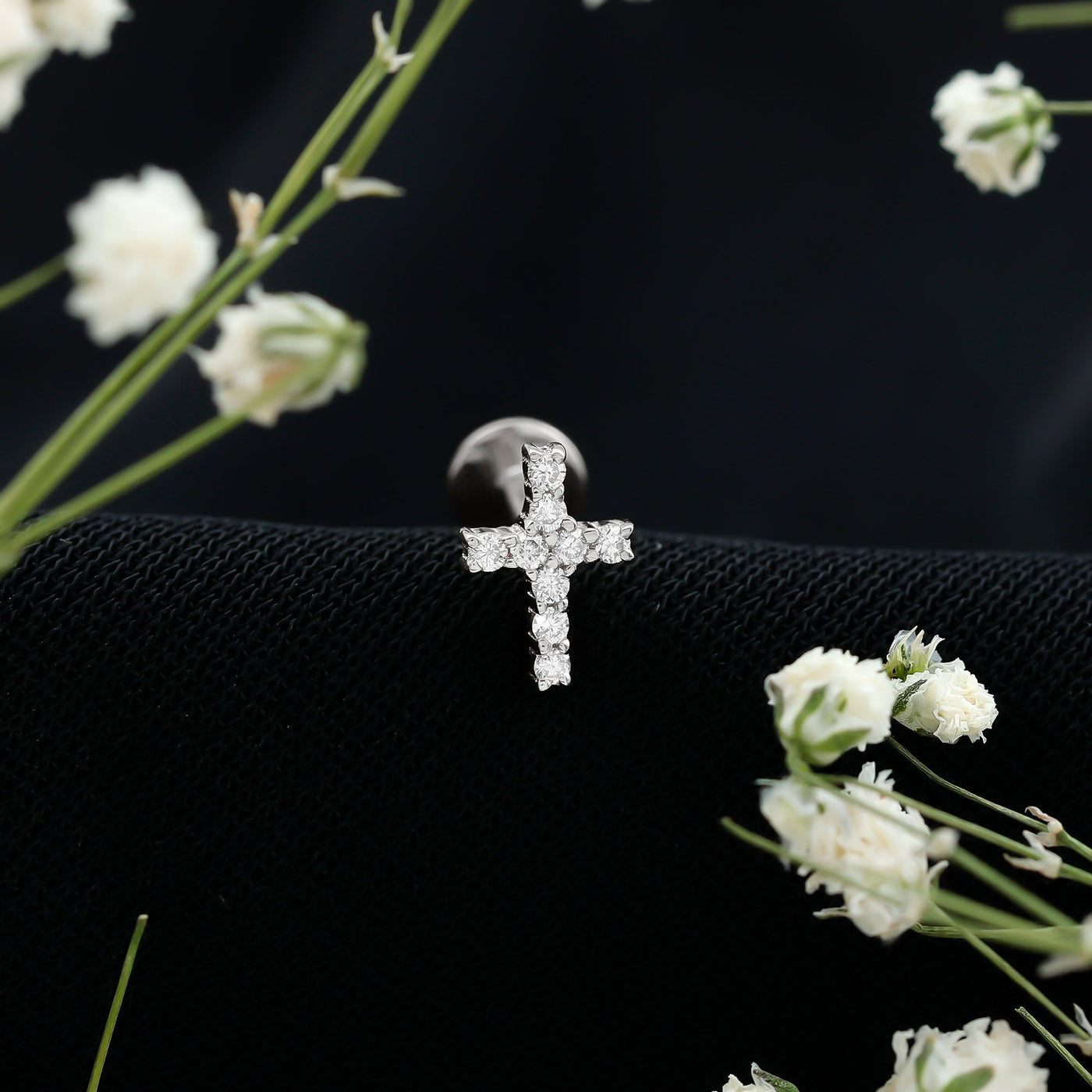 Minimalist Diamond Cross Cartilage Earring Rosec Jewels