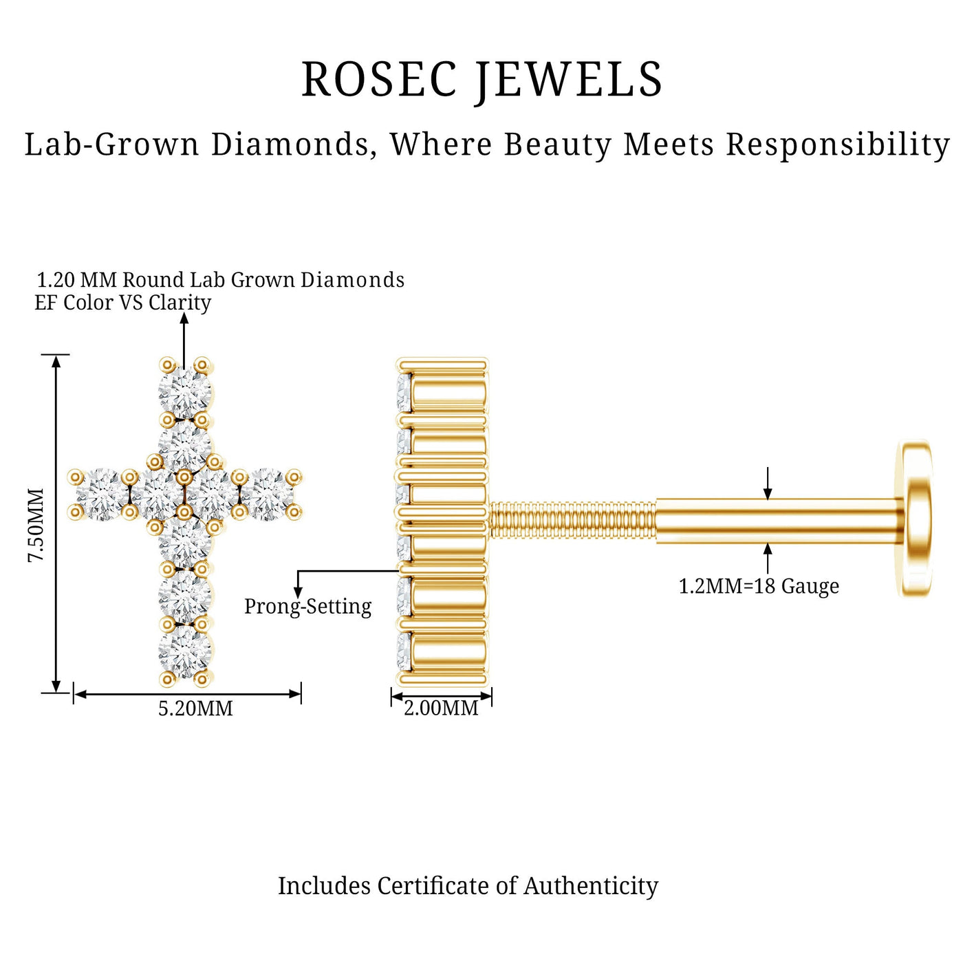 Minimalist Diamond Cross Cartilage Earring Rosec Jewels
