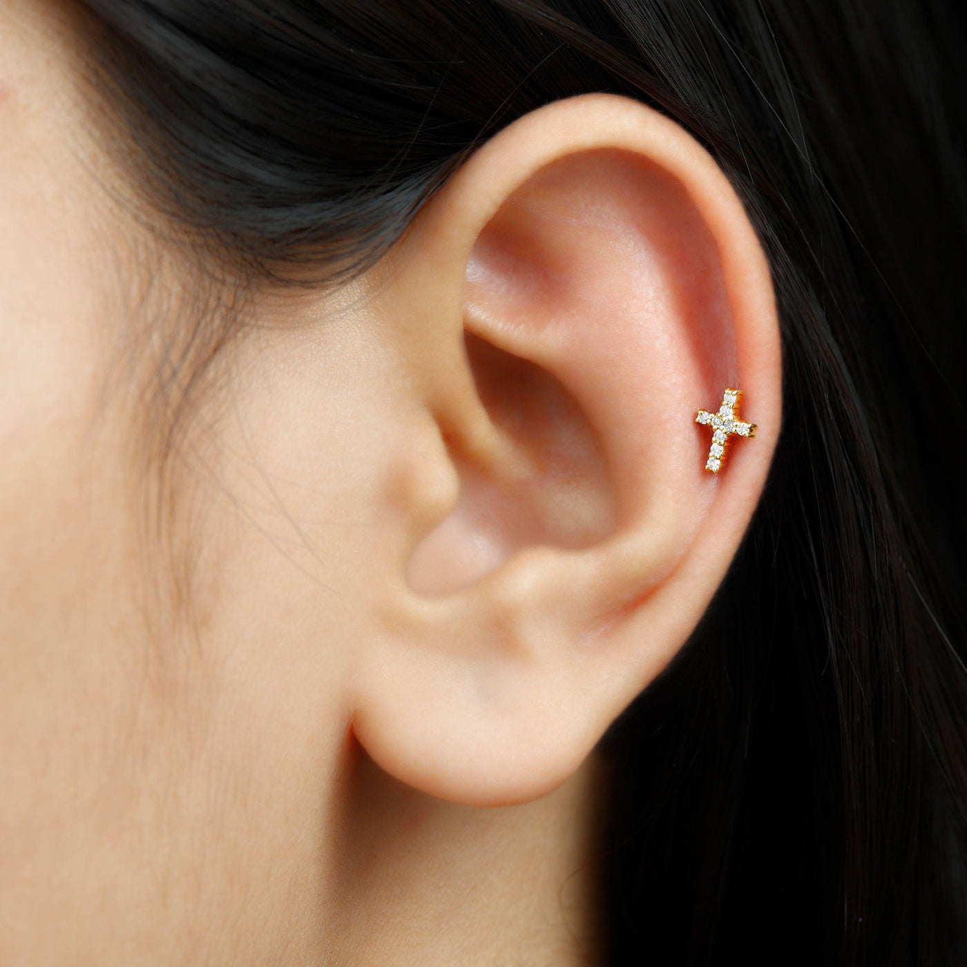 Minimalist Diamond Cross Cartilage Earring Rosec Jewels