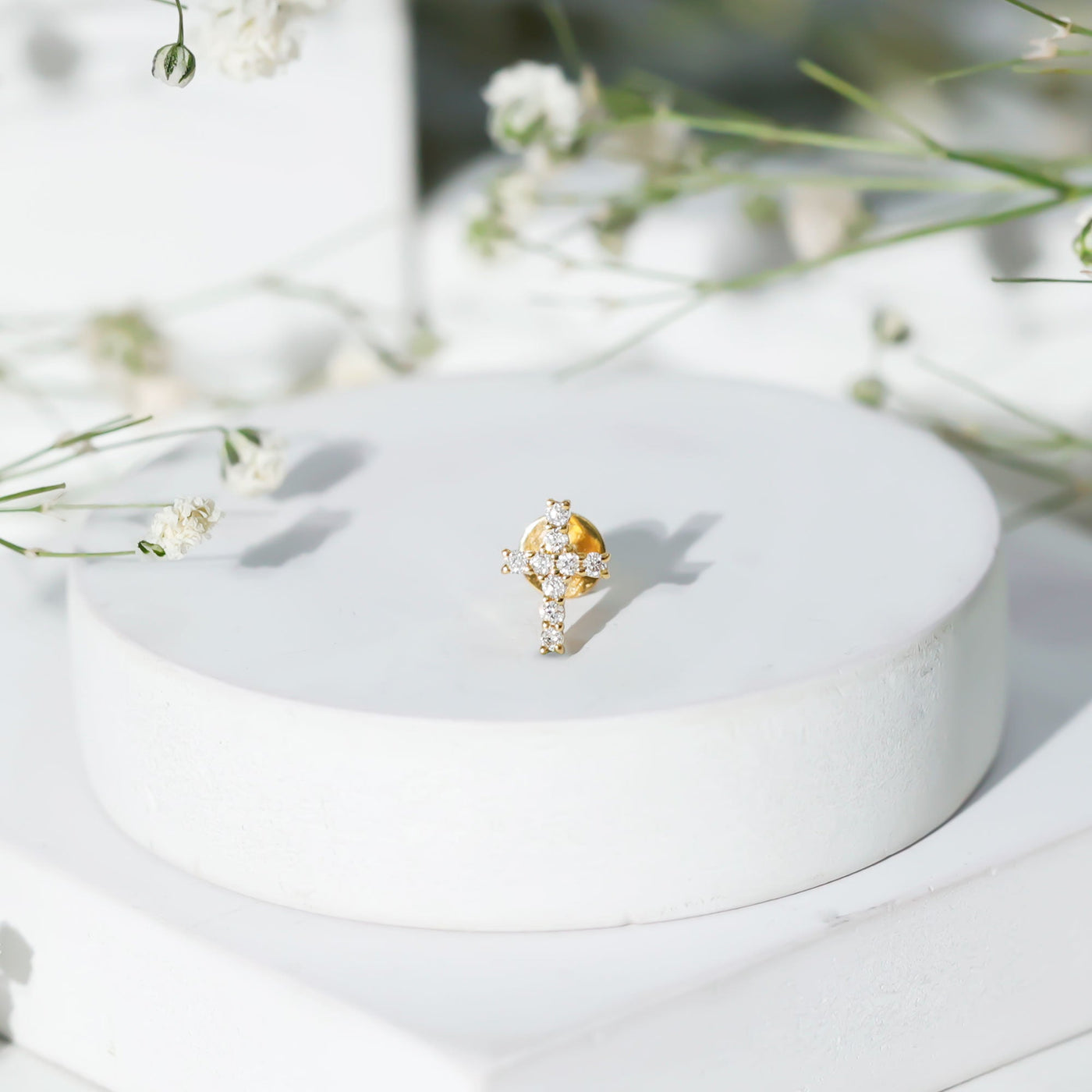Minimalist Diamond Cross Cartilage Earring Rosec Jewels