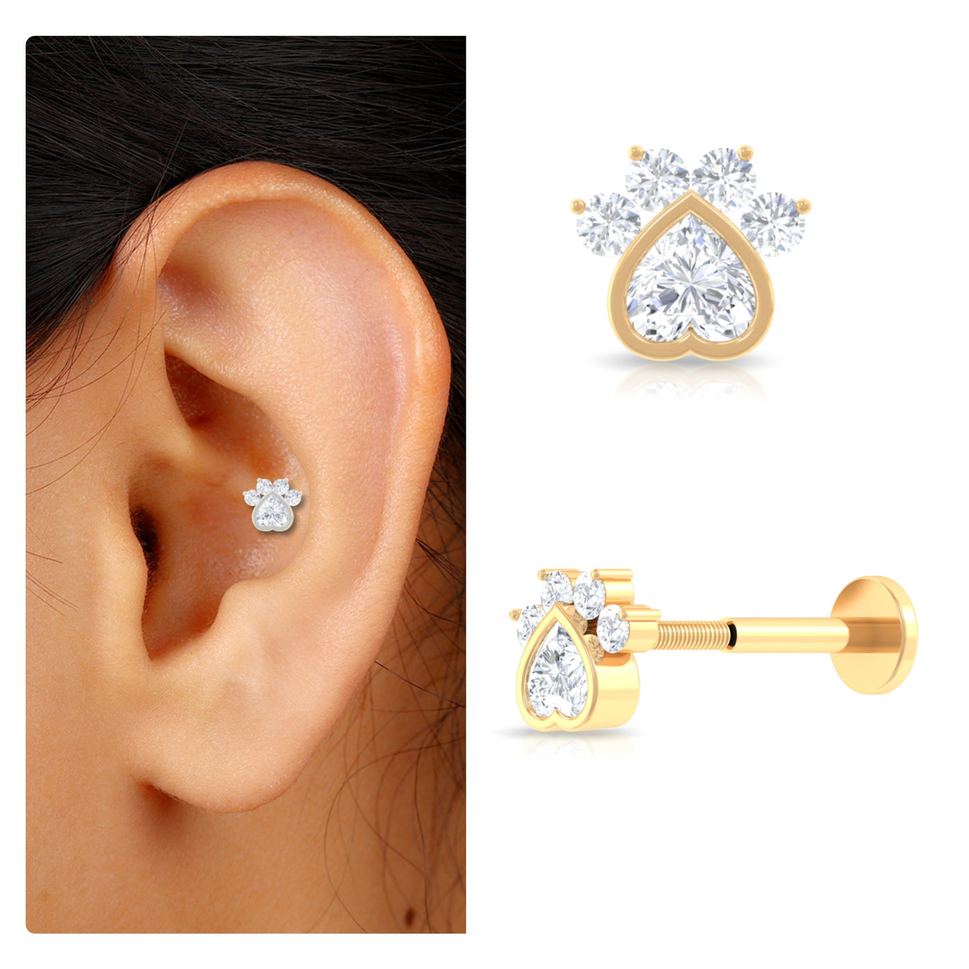 Heart Shape Diamond Dog Paw Print Earring Rosec Jewels