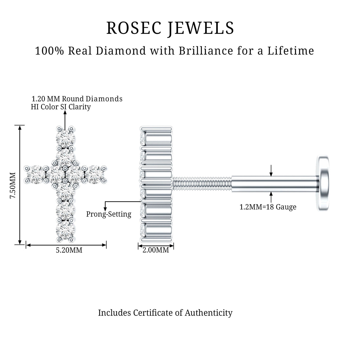 Minimalist Diamond Cross Cartilage Earring Rosec Jewels