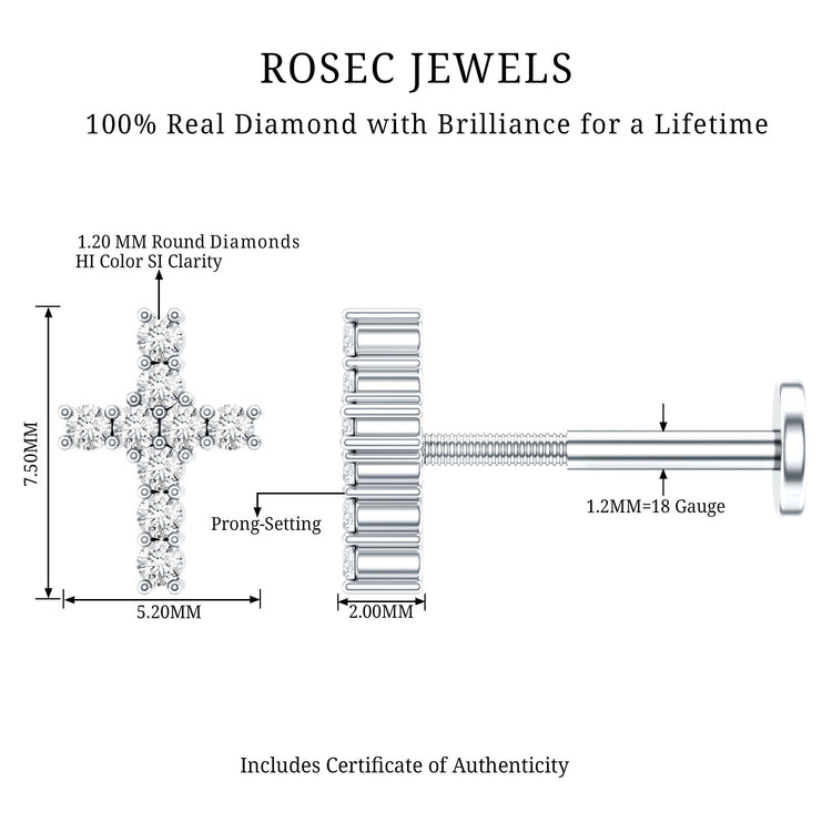 Minimalist Diamond Cross Cartilage Earring Rosec Jewels