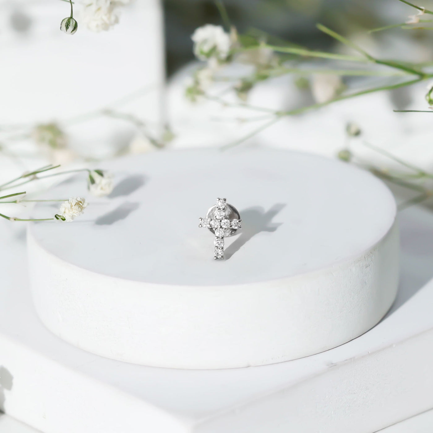 Minimalist Diamond Cross Cartilage Earring Rosec Jewels