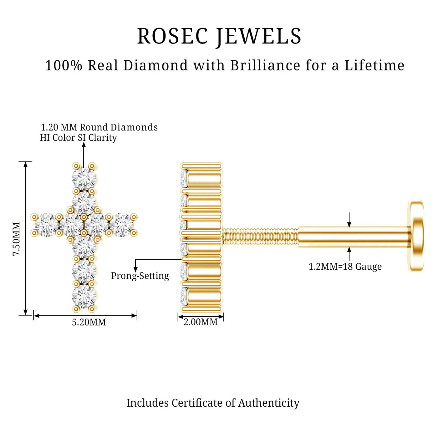 Minimalist Diamond Cross Cartilage Earring Rosec Jewels