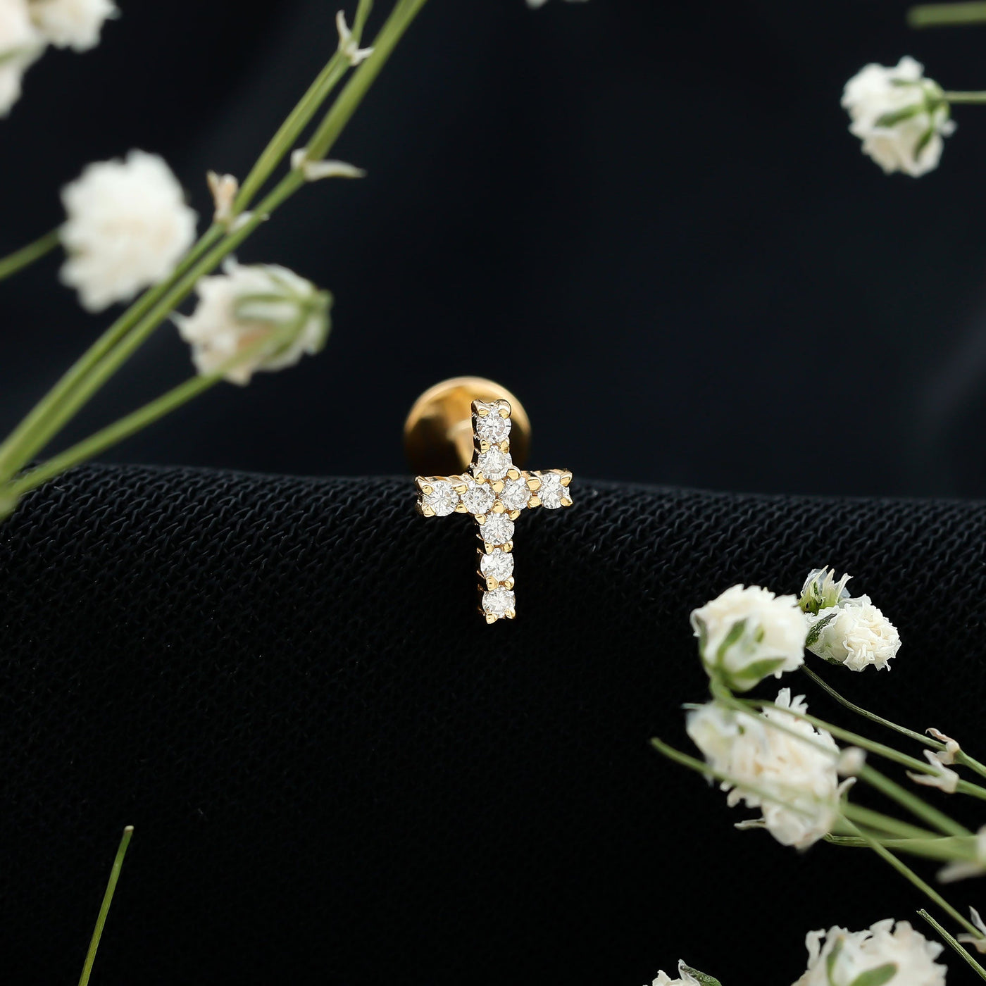 Minimalist Diamond Cross Cartilage Earring Rosec Jewels