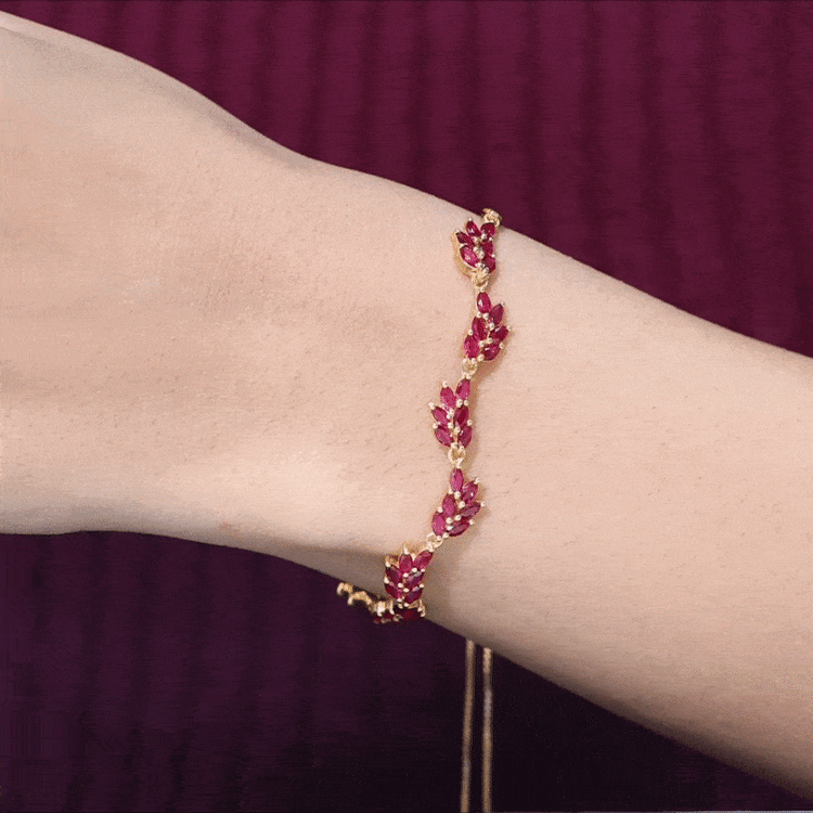 Marquise Lab Grown Ruby Leaf Bolo Bracelet Rosec Jewels