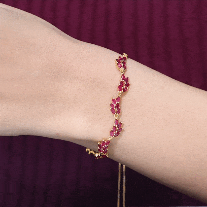 Marquise Lab Grown Ruby Leaf Bolo Bracelet Rosec Jewels
