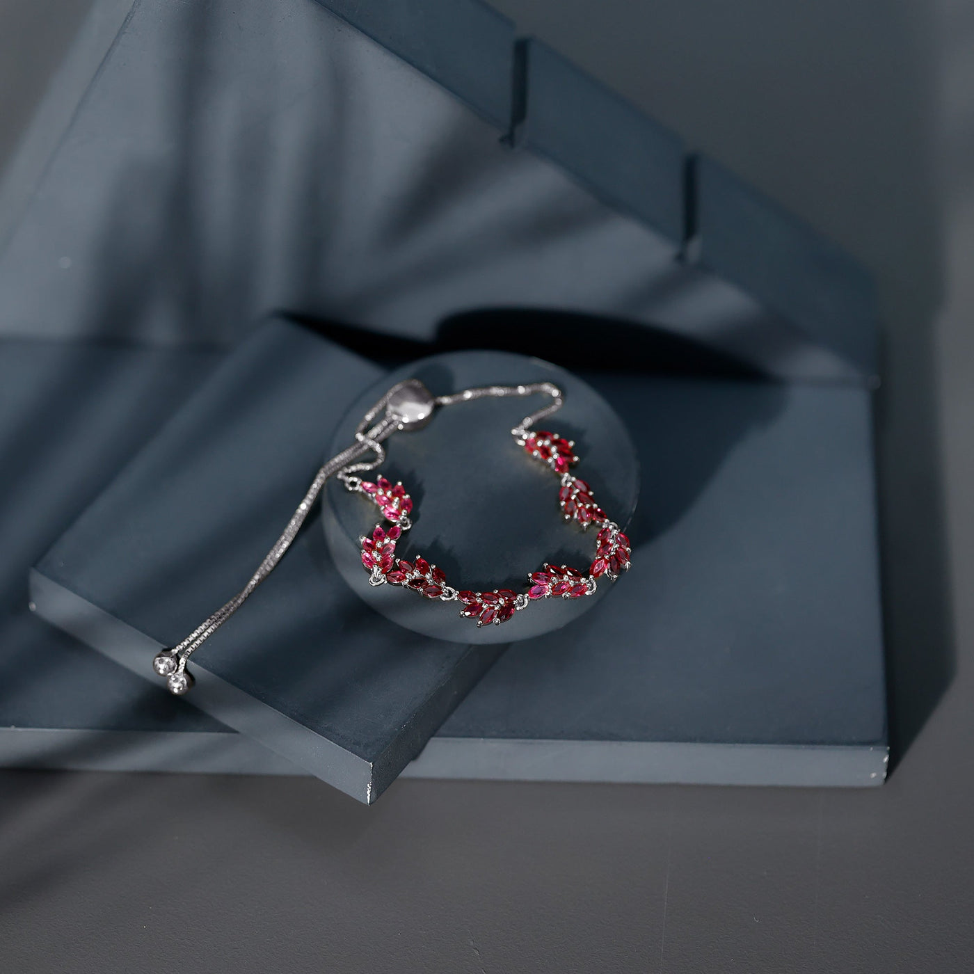 Marquise Lab Grown Ruby Leaf Bolo Bracelet Rosec Jewels