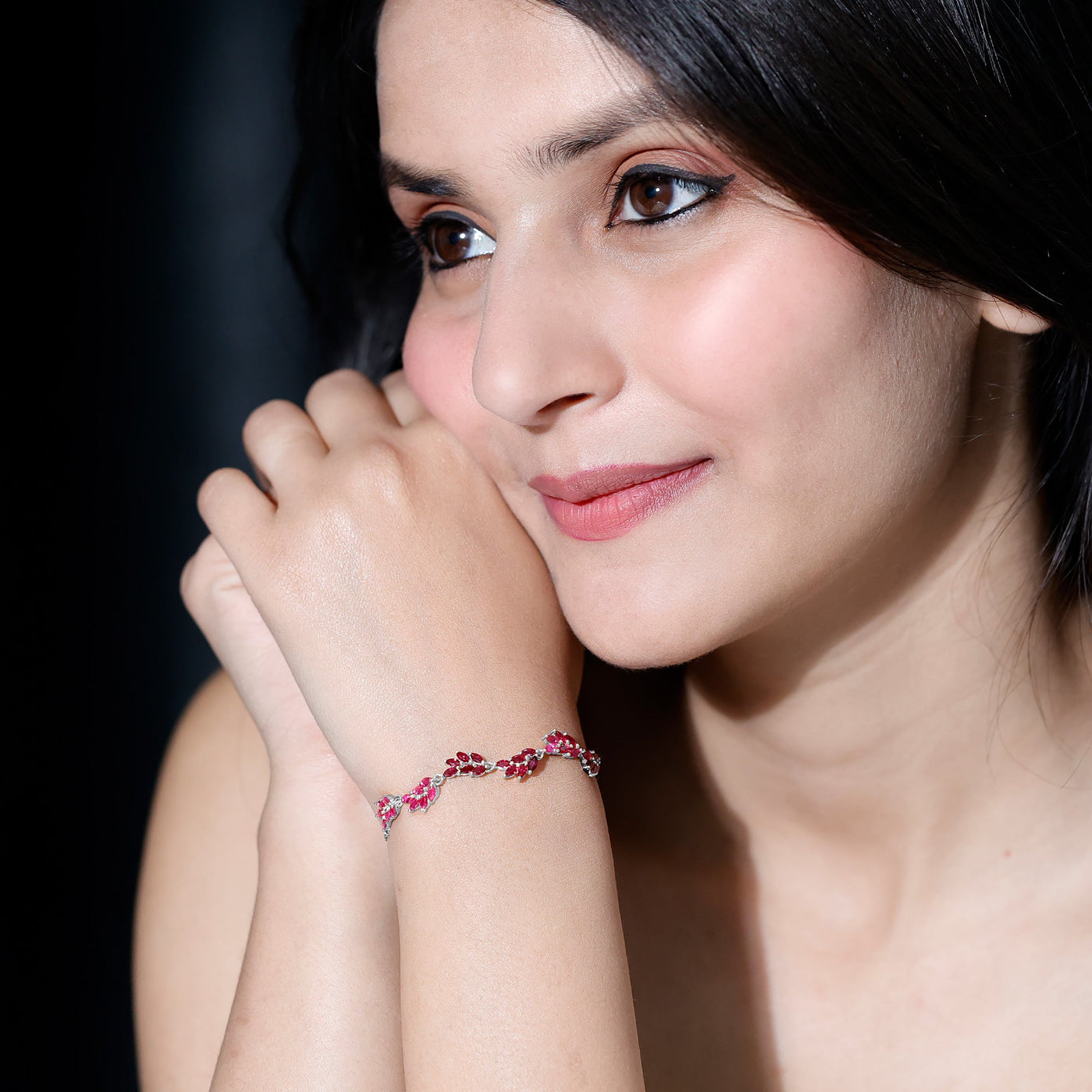 Marquise Lab Grown Ruby Leaf Bolo Bracelet Rosec Jewels