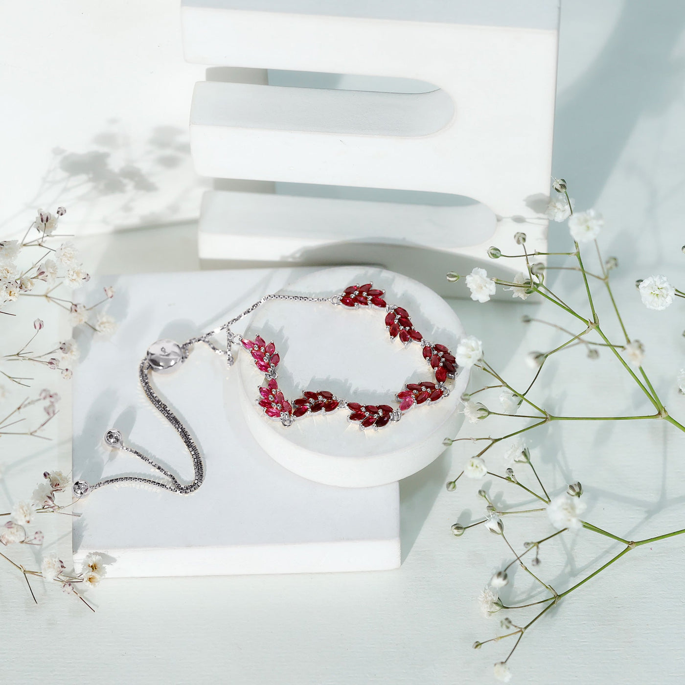 Marquise Lab Grown Ruby Leaf Bolo Bracelet Rosec Jewels