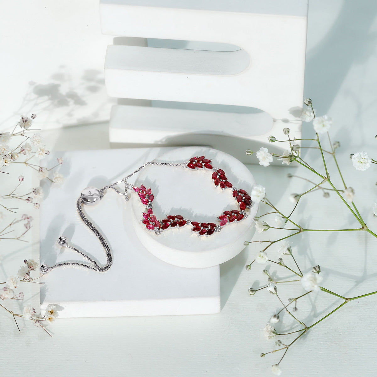 Marquise Lab Grown Ruby Leaf Bolo Bracelet Rosec Jewels