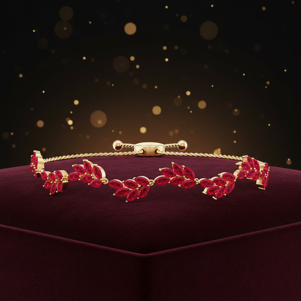 Marquise Lab Grown Ruby Leaf Bolo Bracelet Rosec Jewels