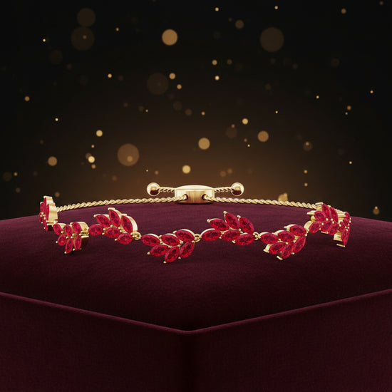 Marquise Lab Grown Ruby Leaf Bolo Bracelet Rosec Jewels