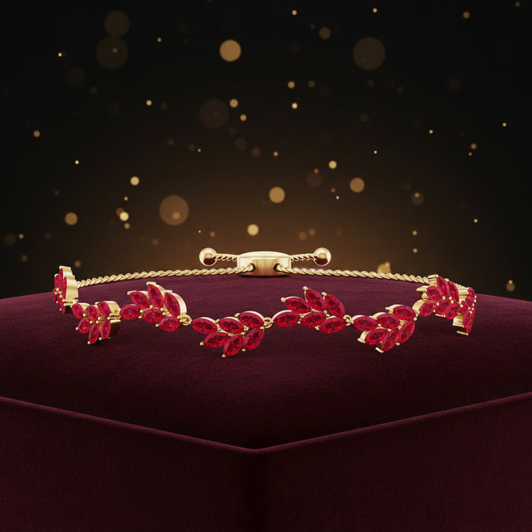 Marquise Lab Grown Ruby Leaf Bolo Bracelet Rosec Jewels