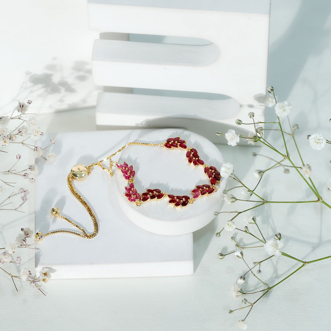 Marquise Lab Grown Ruby Leaf Bolo Bracelet Rosec Jewels
