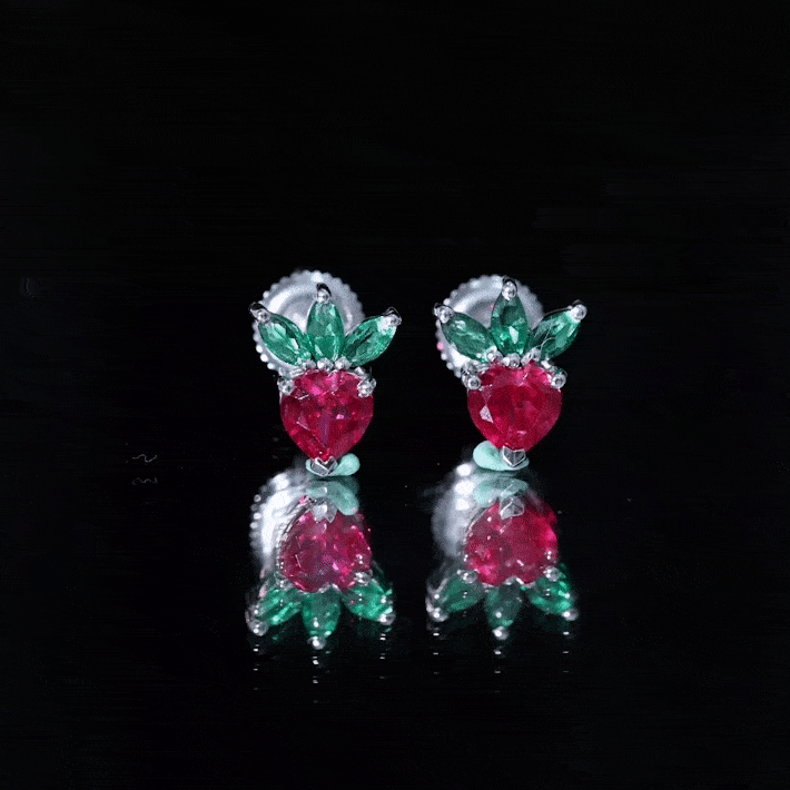 Strawberry Earrings With Lab Grown Ruby Emerald Rosec Jewels