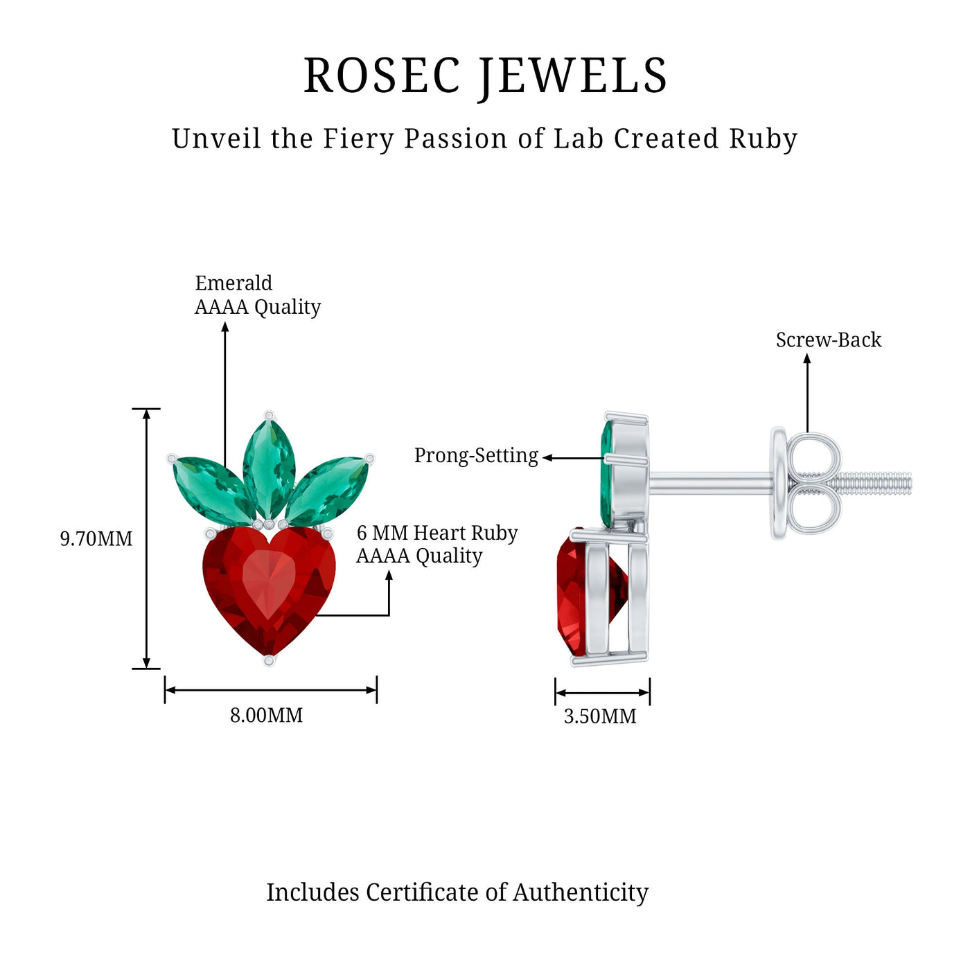Strawberry Earrings With Lab Grown Ruby Emerald Rosec Jewels