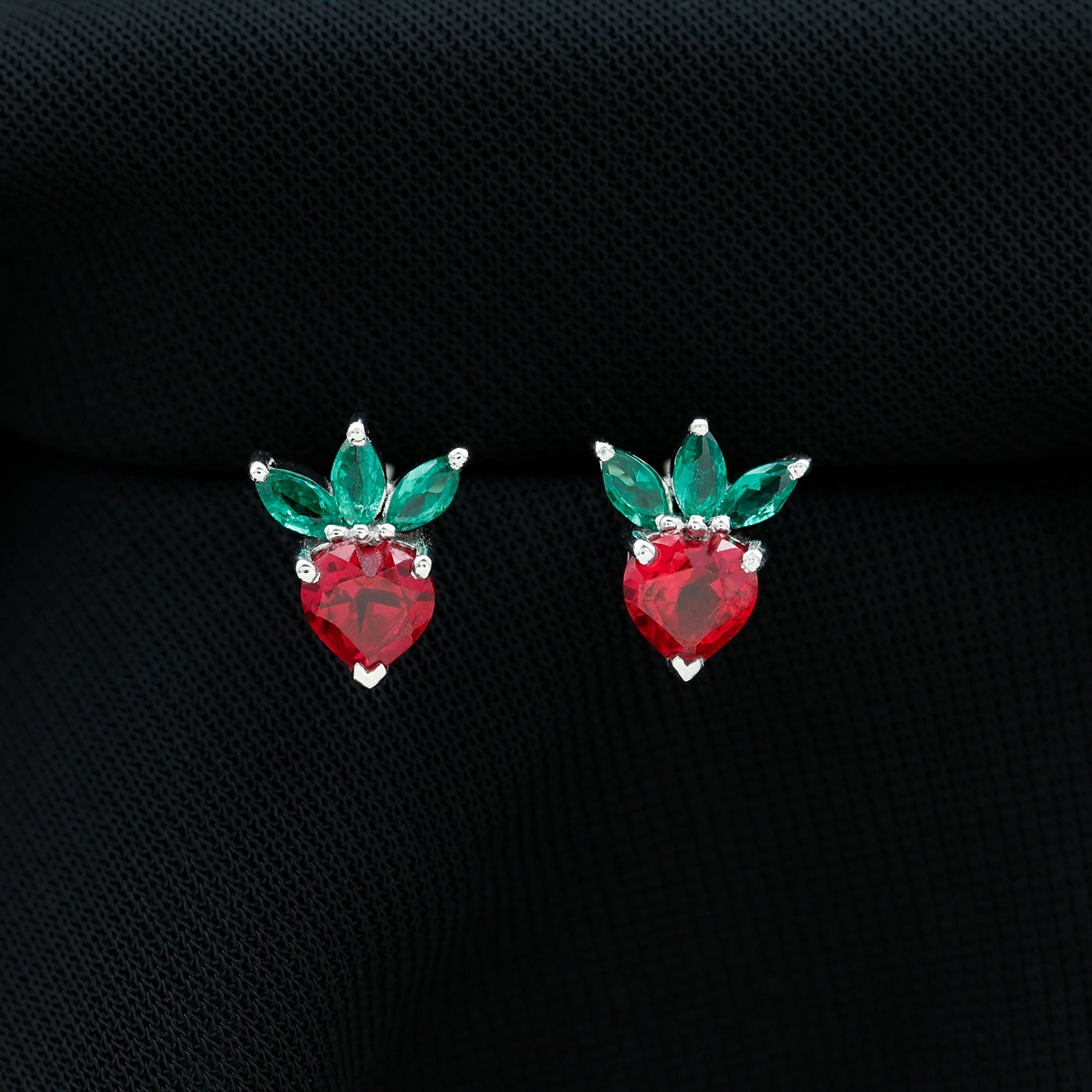 Strawberry Earrings With Lab Grown Ruby Emerald Rosec Jewels