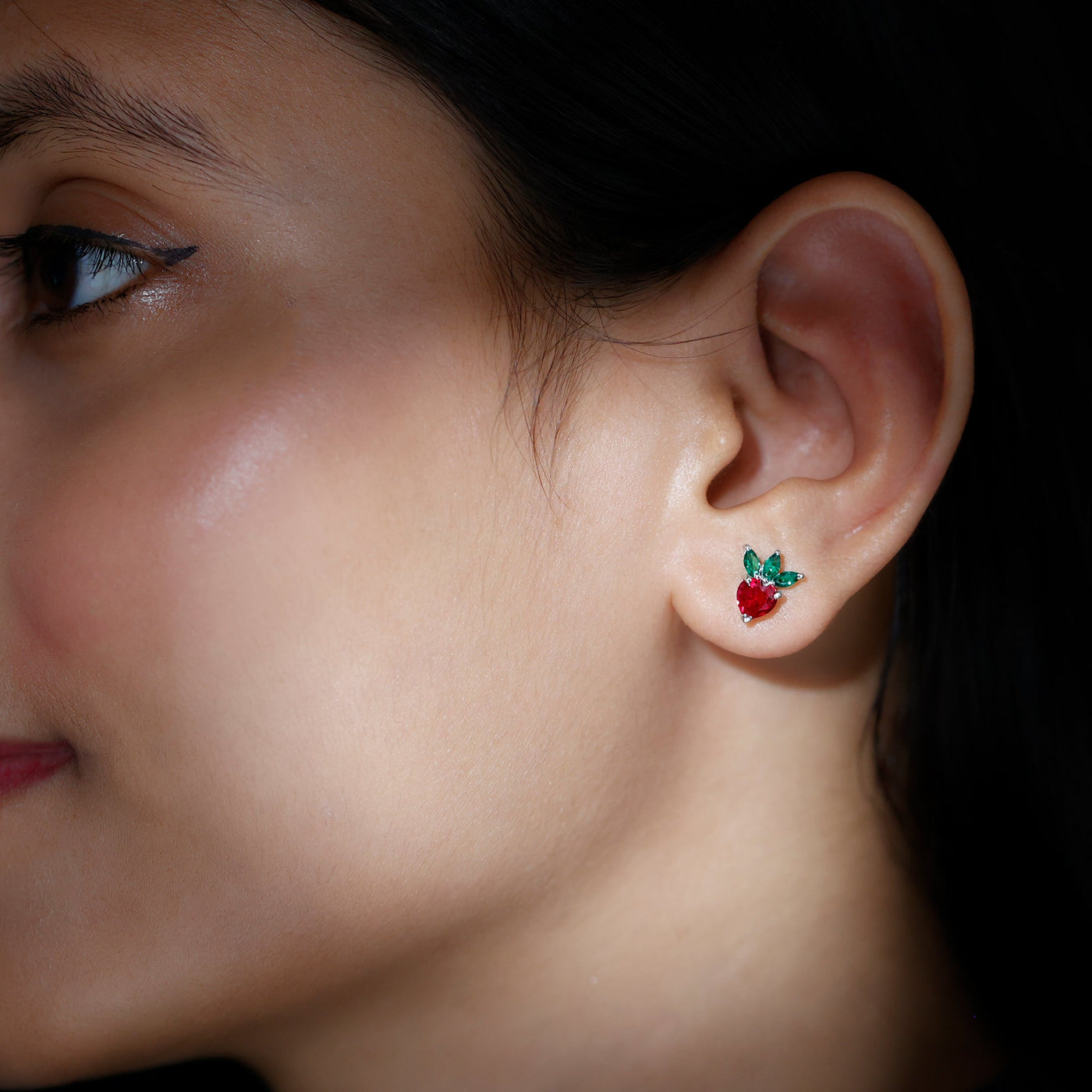 Strawberry Earrings With Lab Grown Ruby Emerald Rosec Jewels