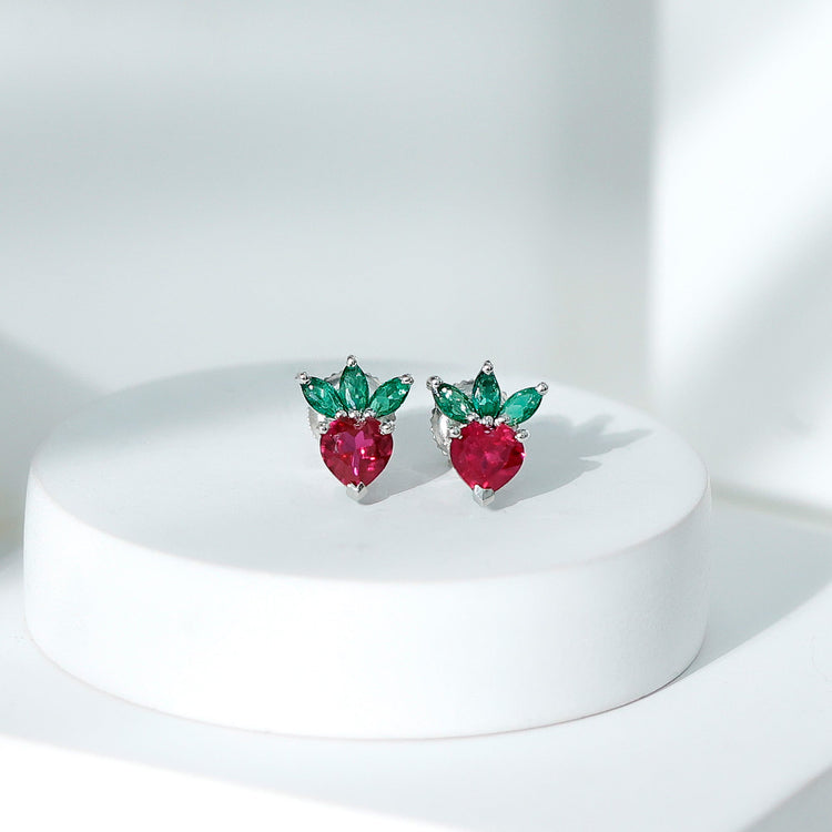 Strawberry Earrings With Lab Grown Ruby Emerald Rosec Jewels