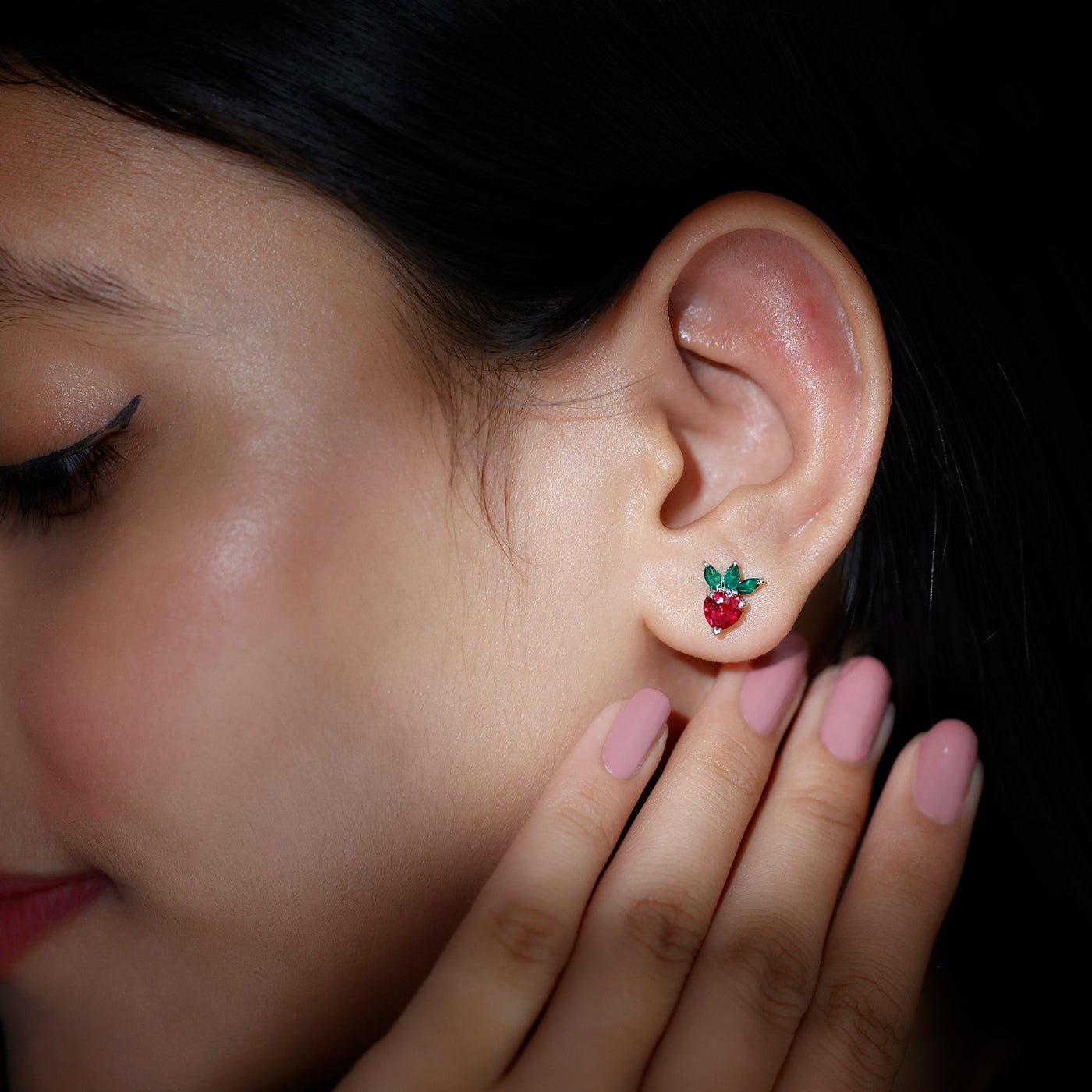 Strawberry Earrings With Lab Grown Ruby Emerald Rosec Jewels