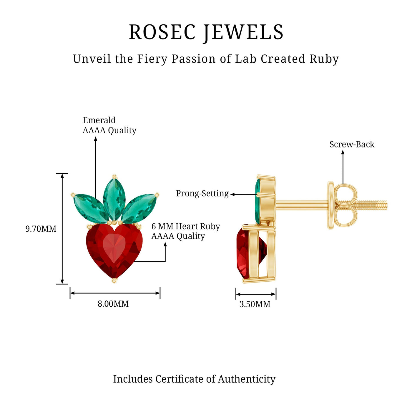 Strawberry Earrings With Lab Grown Ruby Emerald Rosec Jewels