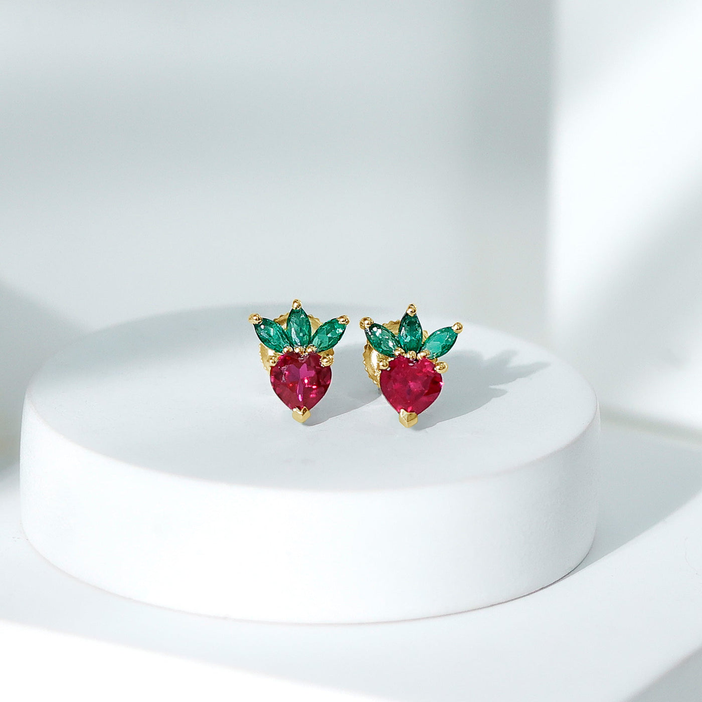 Strawberry Earrings With Lab Grown Ruby Emerald Rosec Jewels