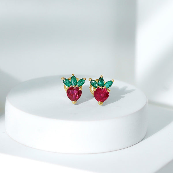 Strawberry Earrings With Lab Grown Ruby Emerald Rosec Jewels