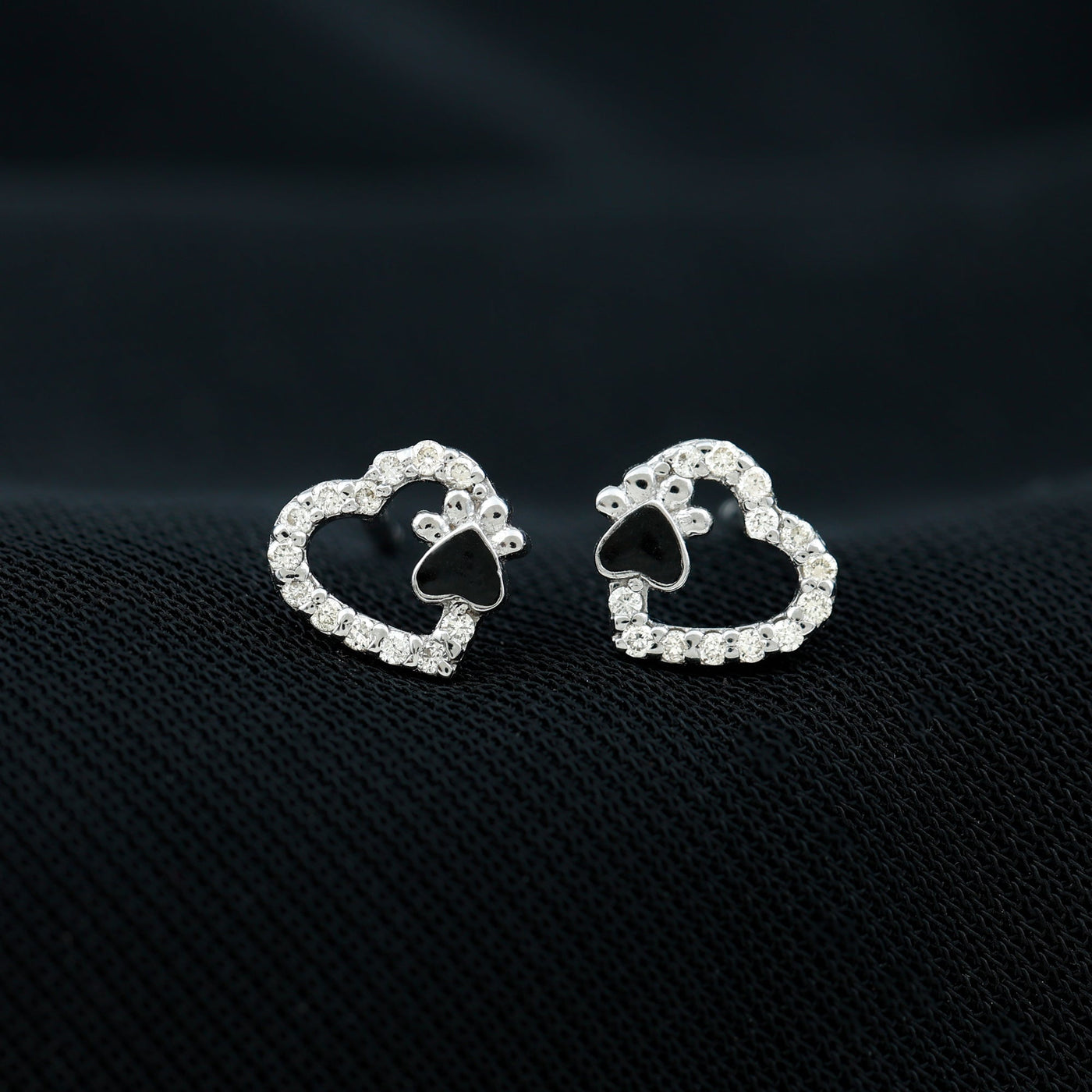 Moissanite Heart and Paw Stud Earrings with Enamel Rosec Jewels