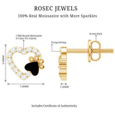Moissanite Heart and Paw Stud Earrings with Enamel Rosec Jewels