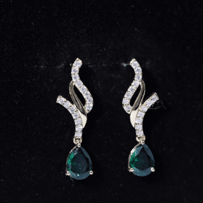Vintage Lab Grown Emerald Teardrop Earrings with Diamond Accent Rosec Jewels