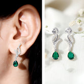 Vintage Lab Grown Emerald Teardrop Earrings with Diamond Accent Rosec Jewels